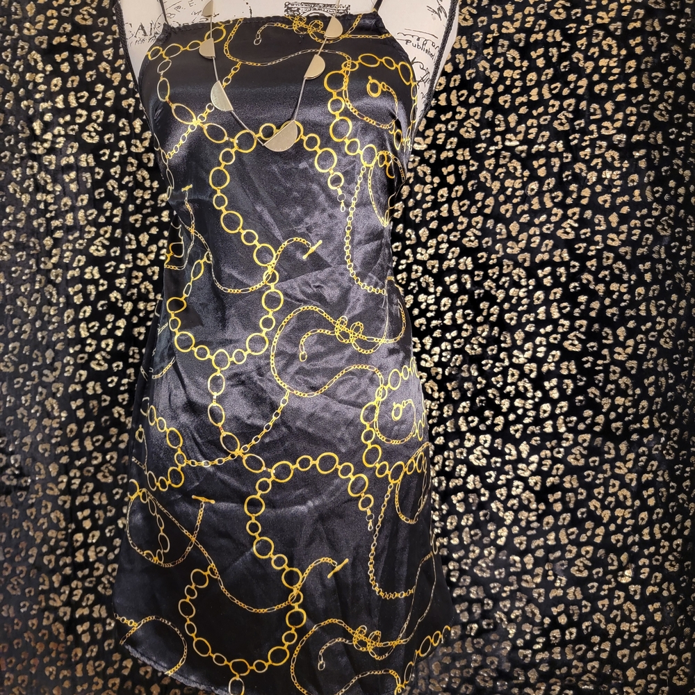 Elegant Black and Gold Chain Print Dress